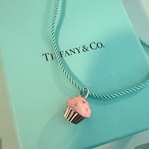 Tiffany & Co. Cupcake Charm Pendant Necklace on Tiffany Silk Cord 16-18”